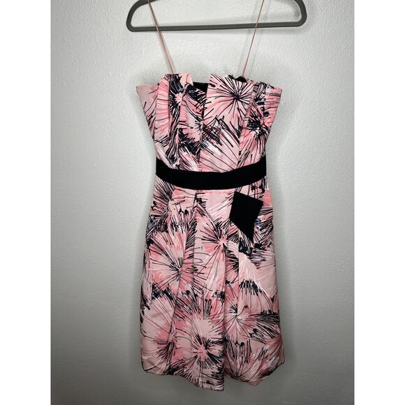 NWT Carolina Herrera Pink Black Splash Parasol Print Faille Strapless Dress S - Picture 3 of 16